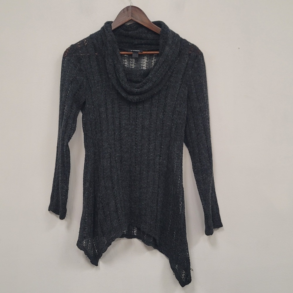 Open Knit Fairy Grunge‎ Sweater Size S Distressed Gray Cowl Whimsigoth Witchy